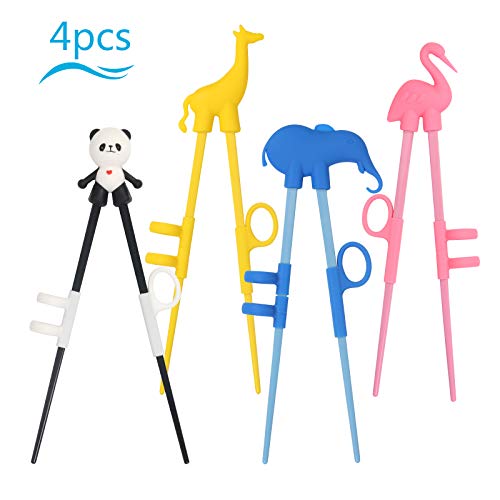 Training Chopsticks for Children Adults,LANMOK 4 Pairs Children's Chopsticks with Helpers Multi Animal Style Design Learning Chopstick Set Reusable Fun Helper for Kids Child Right or Left Handed - Thumbnail 7