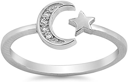 CHOOSE YOUR COLOR Sterling Silver Moon Star Open Ring