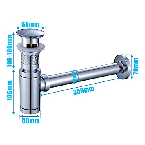 FChome Bottle Trap, Round Bottle P-Trap Decorative Lavatory Basin Sink Waste Traps Drain Tube Kit,Adjustable Height,Chrome Finish