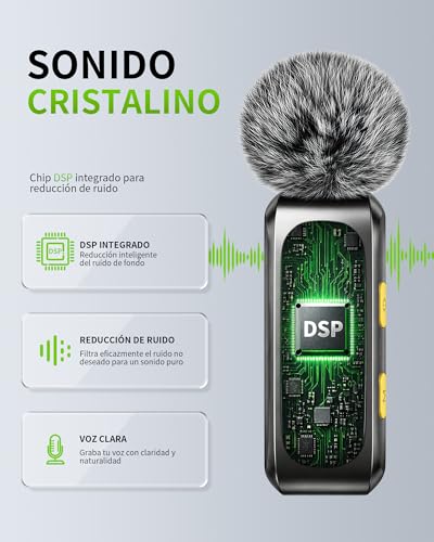 Mini Wireless Condenser Microphone Compatible with iPhone, Android and PC, Plug & Play Lavalier Microphone with Noise Reduction, Battery Indicator and Windscreen for Video and Streaming (Black)