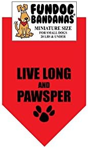 FunDog Bandanas BANDANA - Live Long and Pawsper (Miniature Size for Small Dogs, Red)