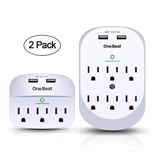 Multi Wall Outlet Adapter Surge Protector with Smart USB Charging Port, 490 Joule, ETL Certified - 2 Pack
