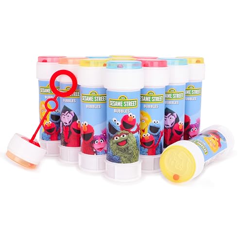 Toyland® Pack of 12 Sesame Street Bubbles with Wands, 2fl oz Solution & Novelty Maze Lid - Pocket Money & Party Bag Toys