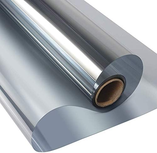 LYCSIX66 One Way Mirror Window Film Non-Adhesive Reflective Daytime Privacy Glass Film Anti-UV Heat Control Window Tint for Home and Office, 78.7 in. x 17.7 in. (Silver)