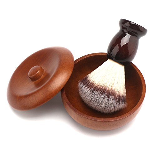 Shave Lather Brush, Wooden Vintage Shave Mug with Lid, Old Fashion Shaving Kits Beard Shaving Soap Cream Bowl Container for Men, Traditional Wet Shaving Kit