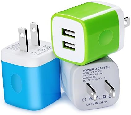Wall Charger, Kakaly 3-Pack 2.1Amp USB Wall Adapter Dual Port Quick Charger Cube Compatible for Any iOS or Android Devices,Charger Base,Charger Brick,Charger Blocks, USB Brick
