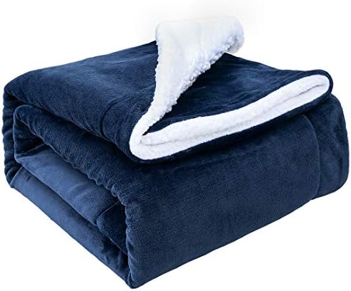 毛布 ブランケット ダブル 2枚合わせ プレゼント 厚手 フランネル パイル シープ調 ふわふわ ネービーブルー 柔らかい マイクロファイバー 180x200cm 肌掛け布団 丸洗い ホワイト 両面使える あったか毛布