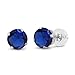 Gem Stone King 14K White Gold Blue Created Sapphire Stud Earrings For Women (1.10 Cttw, Round Cut 5MM)