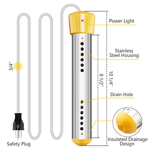 Immersion Heater, Electric Submersible Instant Water Heater with Metal