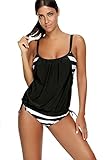 Zando Women's Sporty Two Piece Double Up Tankini with Panty Stripe Lined Up Swimwear Bathsuit Swimsuits for Womens