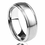 8MM Stainless Steel Wedding Band Ring Brushed Center Domed Classy (6 to 14) For Unisex Men & Women