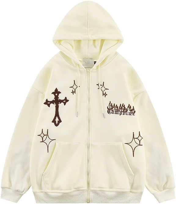 Women Men Y2K Goth Cross Zip Up Hoodie Grunge Punk Emo Graphic