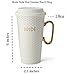 White Ceramic Travel Mug & Lid: 18 Oz Coffee Mug for Bride - White & Gold Bridal Mug with Handle