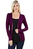 JNTOP Women's Snap Button Cardigan Sweater Plum Large