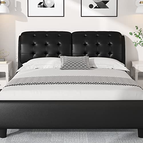 Allewie Queen Size Deluxe Platform Bed Frame with Curved Headboard and