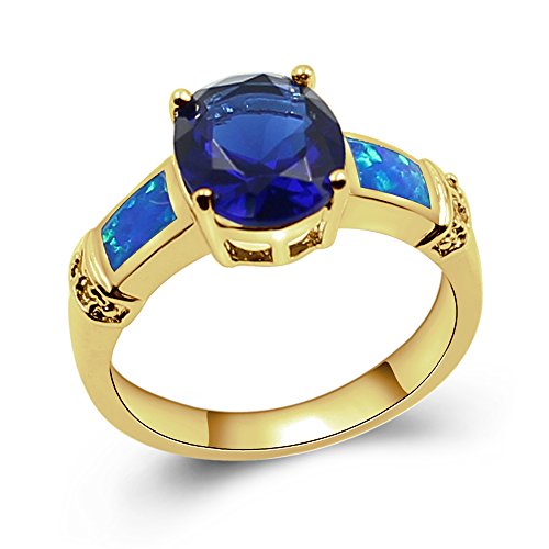 Genuine Ethiopian Blue Fire Opal Blue Tanzanite Solitaire Ring Yellow Gold Plated Women Sexy Jewelry Size 8 Genuine Ethiopian Blue Fire Opal Blue Tanzanite Solitaire Ring Yellow Gold Plated Women Sexy Jewelry Size 8