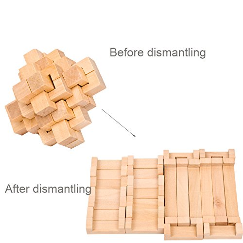 Ahyuan Handmade Wooden Puzzle 24 PCS Interlocking Brain Teasers Toy Intelligence Game Wisdom Logic Mind Challenge Brainteaser Scientific Training Burr Puzzles for Adults/Kids