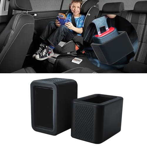 2 Pack Silicone Seat Belt Buckle Holder, Seat Belt Buckle Booster for Kids, Durable Silicone Material, Easy Access to The Buckles of Rear Seats, Car Accessories, Suitable for Most Car Models (Black)