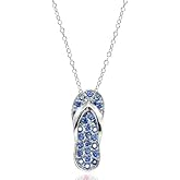 Sterling Silver Simulated Blue Sapphire Flip-Flop Beach Sandal Necklace