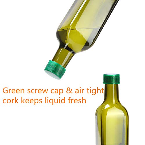 17oz Glass Olive Oil Bottle Set - 500ml Dark Green Oil & Vinegar Cruet with Pourers and Funnel - Olive Oil Carafe Decanter for Kitchen (1 Pack)