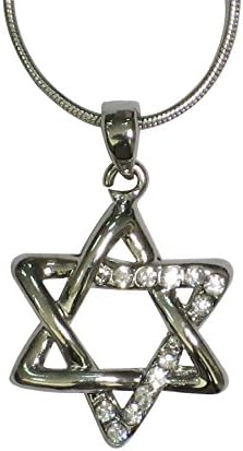 Silver Plated Star of David Pendant Necklace with Stones