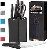 Gorilla Grip Original Premium Knife Block 7 Piece Set, Stainless Steel Blades, Includes Durable Kitchen Knives, Scissors and Stylish Block, Cutlery for Home Chef and Professional Cutting Needs, Black