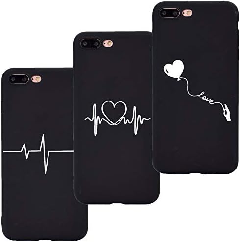 CUAgain 3 x Compatible with iPhone 8 Plus/iPhone 7 Plus Case Silicone Black Cute Simple Pattern Design Pretty iPhone 8 Plus Core Cover Ultra Thin Slim Protective Bumper Girls Boys Men Women - A