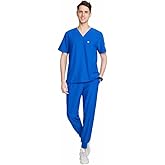 Uniforms World Louis Scrubs Set for Men — Classic V-Neck Stretch Top & Jogger Pants Yoga Waistband, 8 Pockets