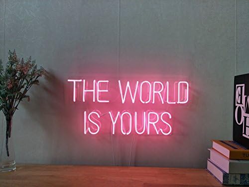 The World Is Yours Real Glass Neon Sign For Bedroom Garage Bar Man Cave Room Home Decor Handmade Artwork Visual Art Dimmable Wall Lighting Includes Dimmer