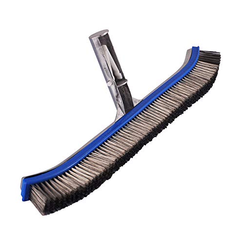Heavy Duty 18'' Aluminum Swimming Pool Brush Stainless Steel Wire Bristle Pool Brush for Walls,Tiles & Floors Curved Cleaning Brushes