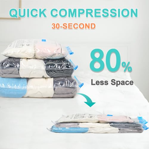 ZOESTORAGE Vacuum Bags for Clothes, Pack of 12 (4 x 40 x 60 cm, 4 x 50 x 70 cm, 4 x 60 x 80 cm) with Rechargeable Pump Made of PA + PE Material, for Storage, Travel, Luggage and Blankets