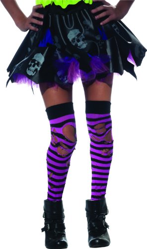 Zombie Ripped Pink & Black Striped Thigh Highs Costume Hosiery Child