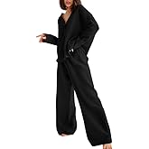 codcm Womens Cotton Gauze Loungewear Sets Casual 2 Piece Sleepwear Button Down Shirt and Wide Leg Pants Outfits