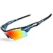 JOGVELO Polarized Sports Sunglasses,Cycling Glasses Men with 5 Interchangeable Lenes, Blue