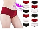 American Active Women's 12 Pack Cotton Spandex Stretch BoyShort Bikini Panties
