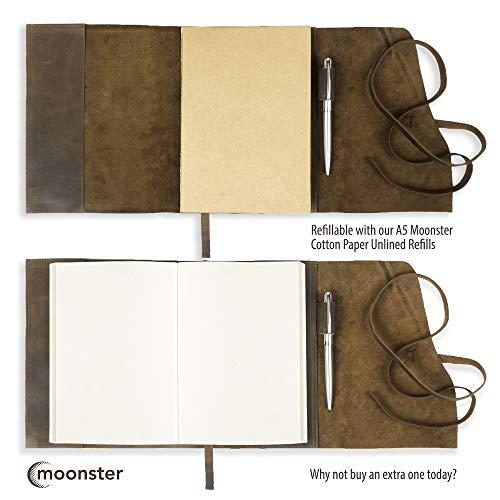 Leather Journal Refillable Notebook, MOONSTER® Writing Journals for