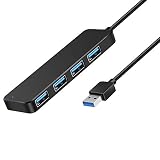 Onvian 4-Port USB 3.0 Ultra Slim Data Hub Splitter with 5V Micro USB Power Port for USB Expansion - 10 inch Extended Cable