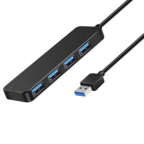 Onvian 4-Port USB 3.0 Ultra Slim Data Hub Splitter with 5V Micro USB Power Port for USB Expansion - 10 inch Extended Cable