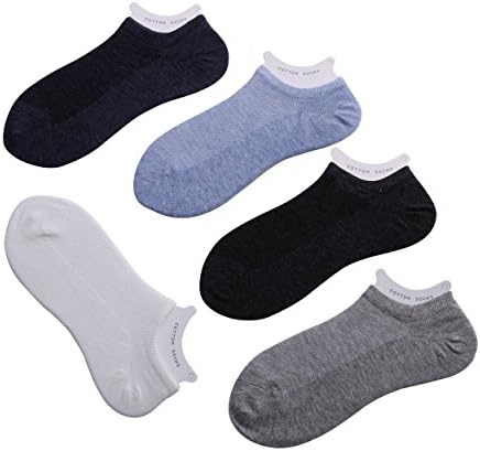 Vera Nuka Big Boys &amp; Girls Thin Casual No Show Cotton Socks Non Slip Flat Boat Line (Adult / Womens)5 Pack (20-22cm / shoe size 5-7, 1733)