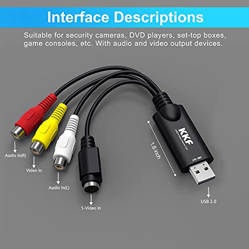 KKF RCA AV to USB Video Capture Card Converter, Convert Analog VHS VCR