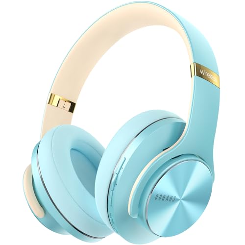41PBWr 2wgL Doqaus Bluetooth Kopfhörer Over Ear, Bis Zu 90 Std Kopfhörer Kabellos Mit 3 Eq-Modi, Hifi Stereo Faltbare Headset Mit Mikrofon, Weiche Ohrpolster Für Iphone/Ipad/Android/Laptops-Kristallblau
