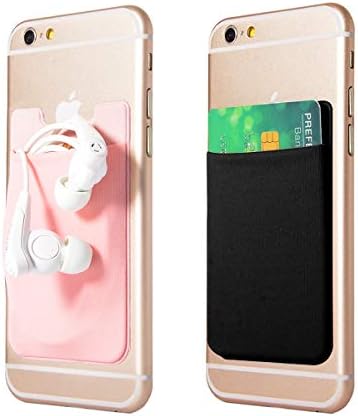 GreatforU Universal Cell Phone Card Back Wallet Case, Credit Card Holder Ultra-Slim Pocket Sticker 3M Self-Adhesive Cover for iPhone Xs X 8 7 6s 5s Samsung HTC Huawei Sony Smartphones - Black & Pink