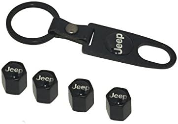 Carmesis Design Combo Set with Stainless Steel Black Tire Stem Valve Caps and Black Keychain For 4X4 Wheel Jeep Adventure Enthusiast Lover