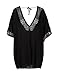 luvamia Women's Lace Trim Cutout Plunge Neck Loose Swimsuit Cover Up Beach Wear Solid Black, Size M