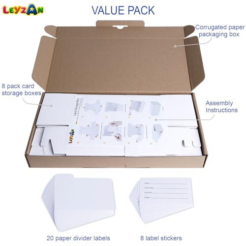 Trading Card Storage Box, 8 Pack - 1000 Count Cardboard Storage Box with dividers & labels for TCG/Magic/Mtg storage and Collection