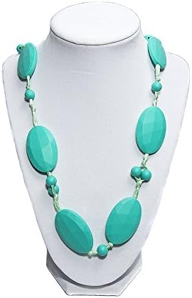 JOGGAN Silicone Teething Necklace- Baby Safe Mum Fashion To Wear, 100% BPA Free - Knotted Silk Rope--14 Inch Drop (Turquoise)