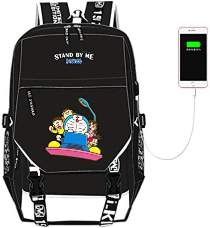 HEYFAIR Teen's Canvas Doraemon Cartoon Casual Backpack with USB Charging Port (17)