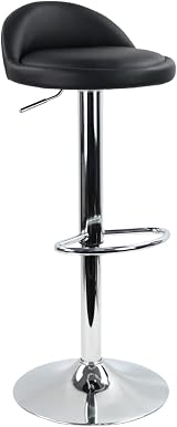 KKTONER PU Leather Round Bar Stool with Back Rest Height Adjustable Swivel Black view 9