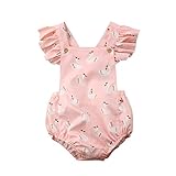 BiggerStore Cute Baby Girl Swan Print Ruffle Sleeve Blackless Bubble Romper Jumpsuit (Pink, 1-2 Years)