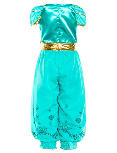 Joy Join Princess Jasmine Costume Outfit for Toddle Girls Birthday Halloween Party with Gloves,Crown,Wand Accessories 4t 5t